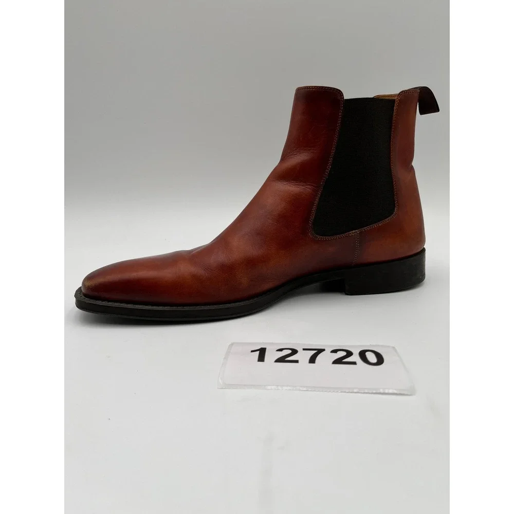 Magnanni Boots Mens 9M Burnished Cognac Leather Square Toe Formal Ankle Chelsea